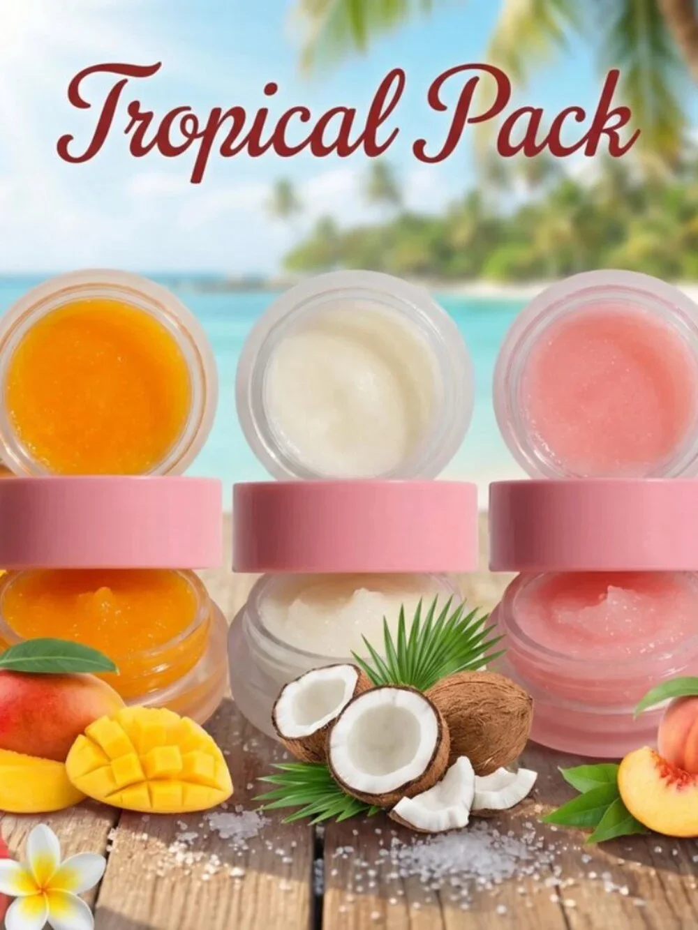 Tropical Lip Scrub Trio - Mango, Coconut & Peach Set